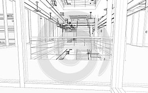 Architectural 3D perspective ductwork BIM Illustration