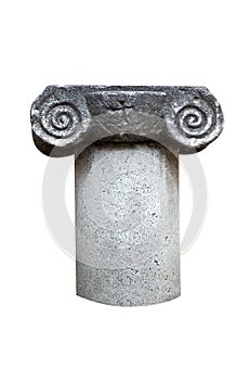 Architectural antique stone pillar column head isolated on white background