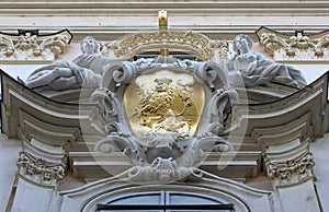 Architectural artistic decorations on house in Vienna