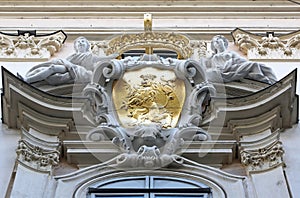 Architectural artistic decorations on house in Vienna