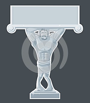 Architectural Atlante sculpture isolated on white background. Vector flat gray illustration for web, poster, info graphic