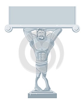 Architectural Atlante sculpture on white background. Vector flat gray illustration for web, poster, info graphic