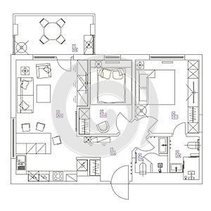 Architectural background. Eps10 vector illustration Flat room design top view plan.