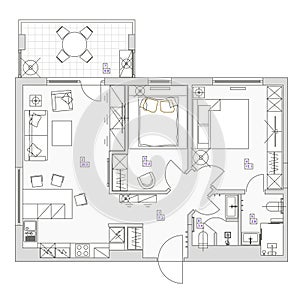 Architectural background. Eps10 vector illustration Flat room design top view plan.