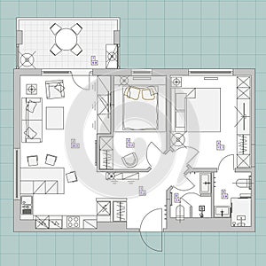 Architectural background. Eps10 vector illustration Flat room design top view plan.