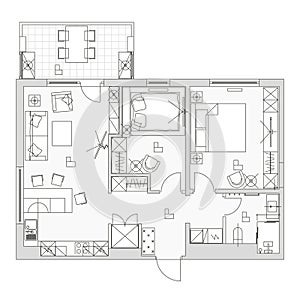 Architectural background. Eps10 vector illustration Flat room design top view plan.