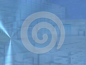 Architectural background with light point over blue