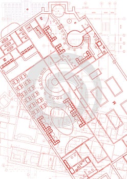 Architectural background with technical drawings. Blueprints plan texture. Drawing part of architectural project.