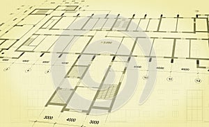 Architectural background with technical drawings. Blueprints plan texture. Drawing part of architectural project.