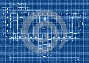 Architectural background with technical drawings. Blueprints plan texture. Drawing part of architectural project.