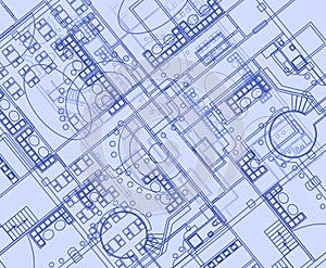 Architectural background with technical drawings. Blueprints plan texture. Drawing part of architectural project.