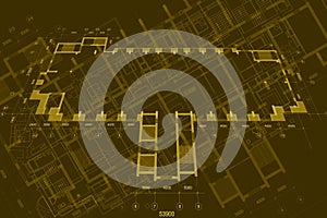 Architectural background with technical drawings. Blueprints plan texture. Drawing part of architectural project.