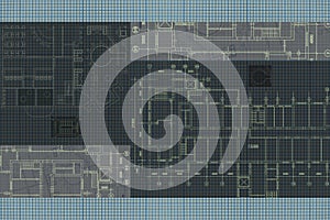 Architectural background with technical drawings. Site plan texture. House blueprint, drawing, part of architectural