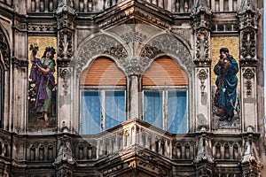 Architectural balcony of a public building in Budapest