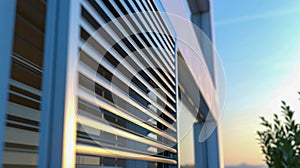 Architectural Beauty of Modern Louvered Facade at Sunset. Generative ai photo