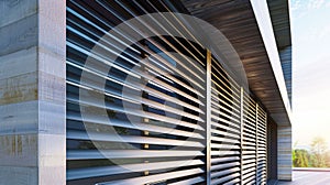 Architectural Beauty of Modern Louvered Facade at Sunset. Generative ai photo