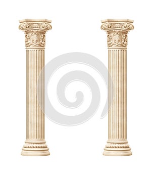 Architectural beige columns Ionic order isolated on transparent png background. Generative ai