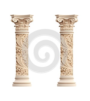 Architectural beige columns Ionic order isolated on transparent png background. Generative ai