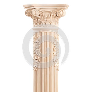 Architectural beige columns Ionic order isolated on transparent png background. Generative ai