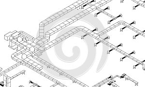 Architectural BIM ventilation ducts design vector 3d illustration