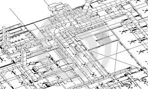 Architectural BIM ventilation system design 3d illustration