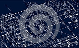 Architectural BIM ventilation system design 3d illustration blueprint