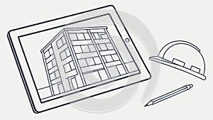 Architectural Blueprint with Building Plan and Tools, Construction Project, vector design Generative AI