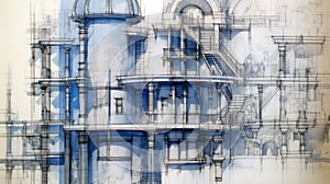 An architectural blueprint with detailed floor plans and elevation drawings, symbolizing the technical precision of architectural