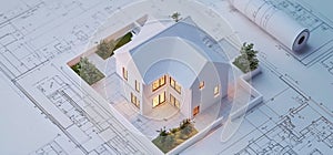Architectural Blueprint and Model Home Design, a detailed Top View of a construction plan