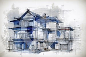 Architectural blueprint of modern house.