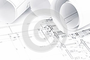 Architectural blueprints with house plans