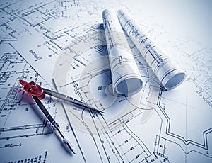 Architectural blueprints rolls