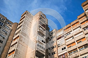 Architectural brutalism, minimalist constructions with bare building materials and concrete structural elements