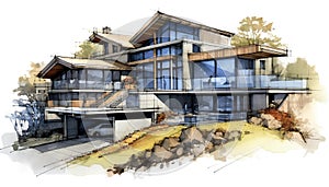 Architectural building sketch and design