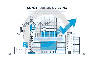 Architectural building work, construction site, with technical equipment and machines.