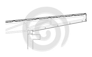 Architectural CAD drawing in 2D showing the typical detail section of the roof steel structure and its finishes.