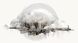 Architectural cloud concept with city structure and connections. Urban private environment and real estate concept. photo