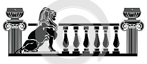 Architectural columns Greek style and Lion silhouette