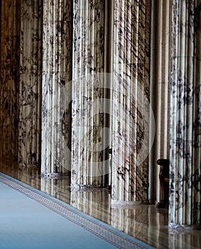 Architectural columns inside a classical style building