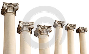 Architectural Columns with Ionic Capitals Isolated on White Background