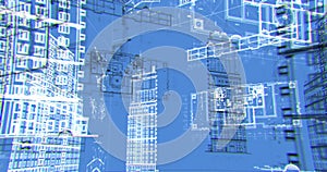 Architectural and constructional schemes, looped blue background