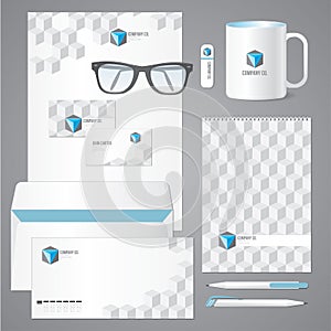 Architectural corporate identity template with 3d cube pattern.