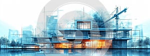Architectural design concept Building construction engineering with digital illustration
