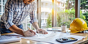 Architectural design plans on table