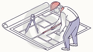 Architectural Design Process with Compass and Blueprint Scroll, vector design Generative AI