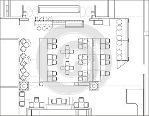 Architectural design small cafe top view plan Vector.