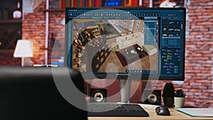 Architectural design software on computer in home office