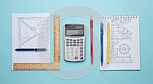 Architectural Design Tools on Blue Background