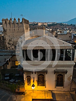 Architectural detail at blue hour, medina of Fez, Morrocco