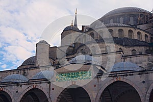 Architectural detail of the Blue Mosque of Sultanahmed, in Istanbul, Turkey. Low angle view photo